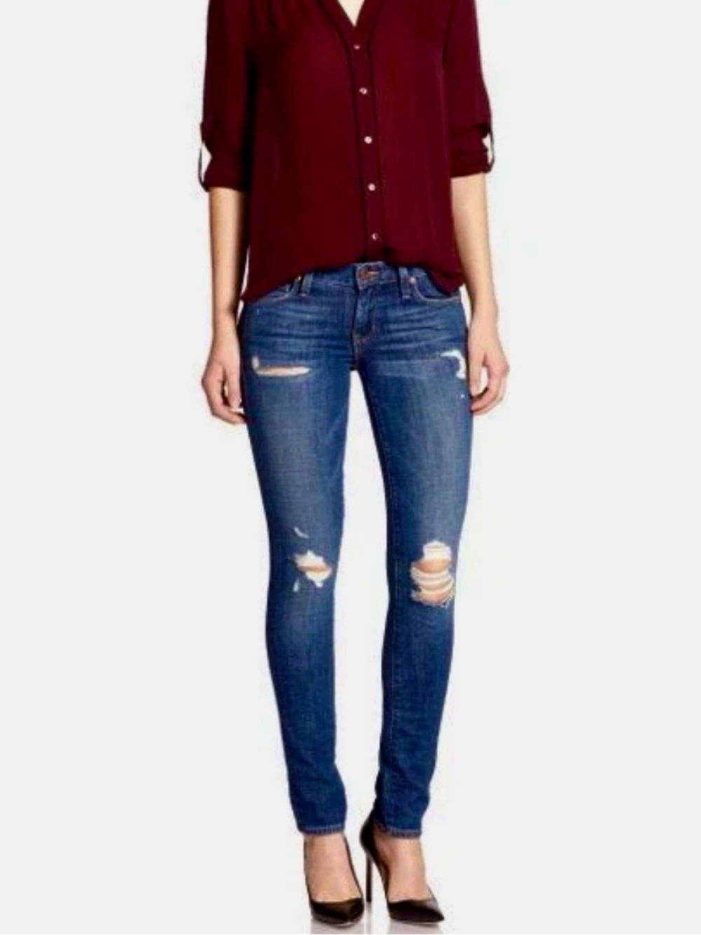 GENETIC || Shya Distressed Classic Skinny Jeans in Dark Blue Wash - SZ 30